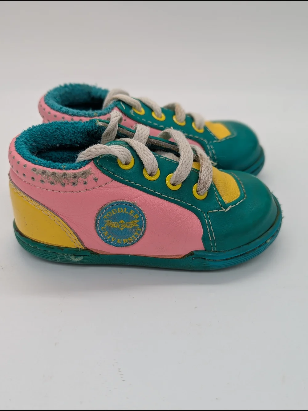 University Pink Vintage Retro Teal Lace-Up Walkers Made In USA Baby Size 3